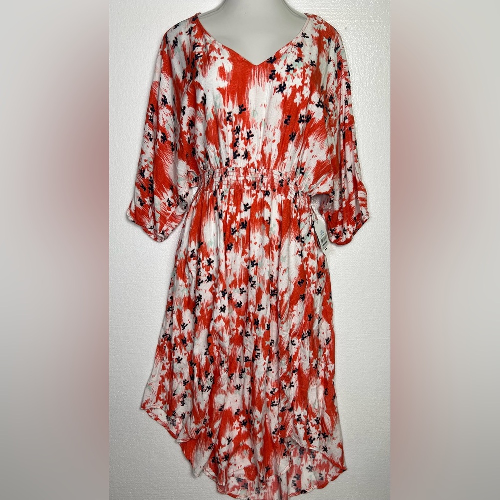 Time and Tru Floral Woven Smocked Waist Midi Dres size L NWT